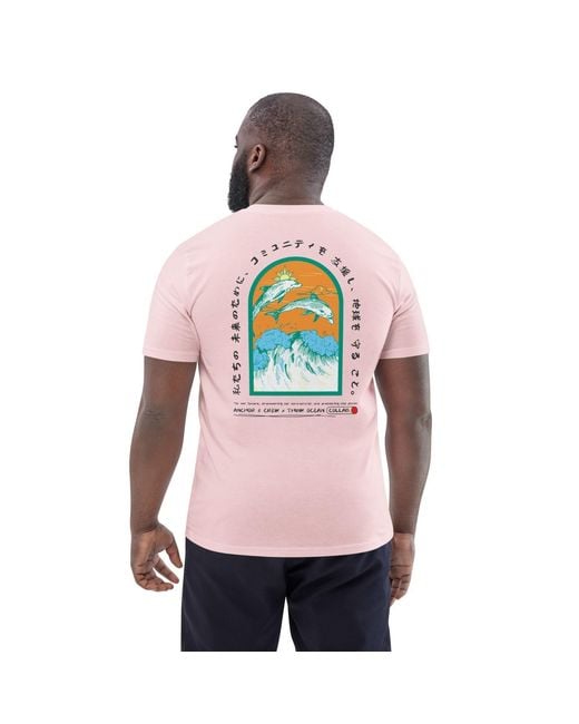 Anchor and Crew Pink Cotton Think Ocean Five Japan Gurafiku Organic Cotton T-Shirt for men