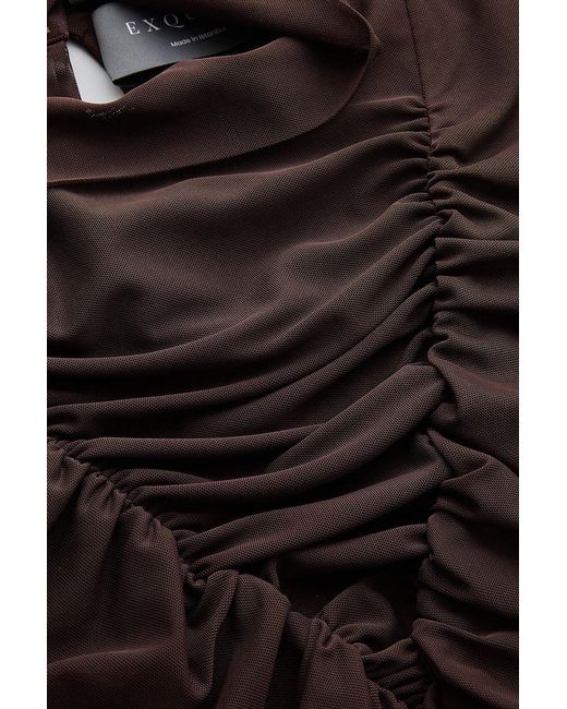 Exquise Black Drew Blouse Draped Mesh Turtleneck Blouse