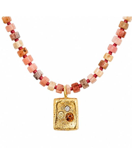 Zoe Alexandria Jewellery Metallic Opal Beaded Necklace & Square Tablet Necklace