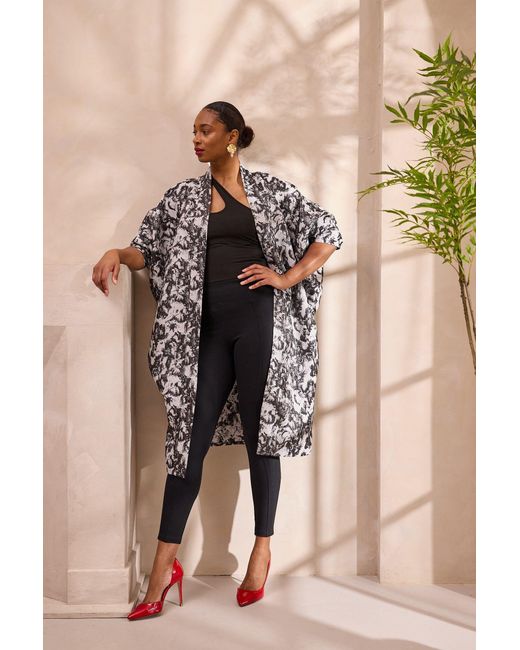 Lioness by Tf Black Monochrome Brocade Kimono Jacket