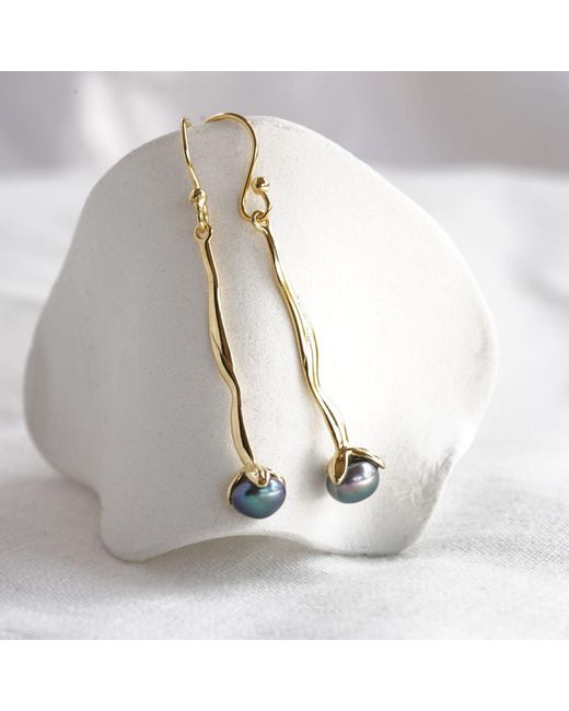 Isla Silver Metallic Molten Pearl Drop Earrings