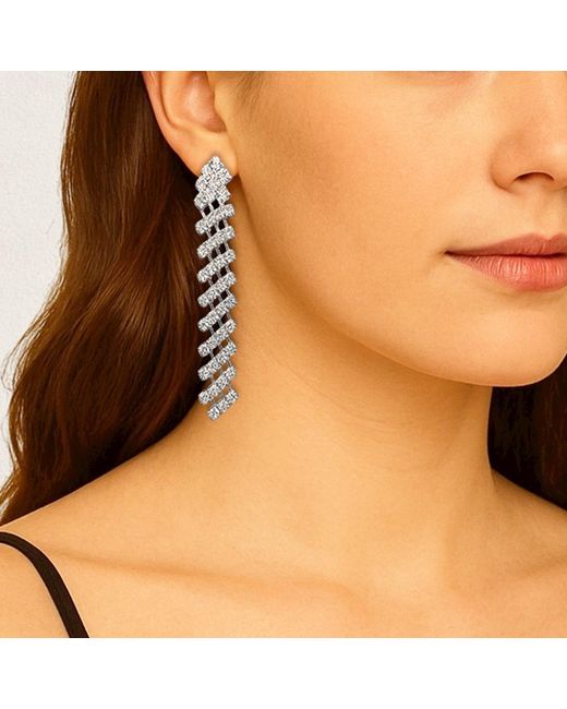 Maison De Gala White Cascading Zigzag Earrings