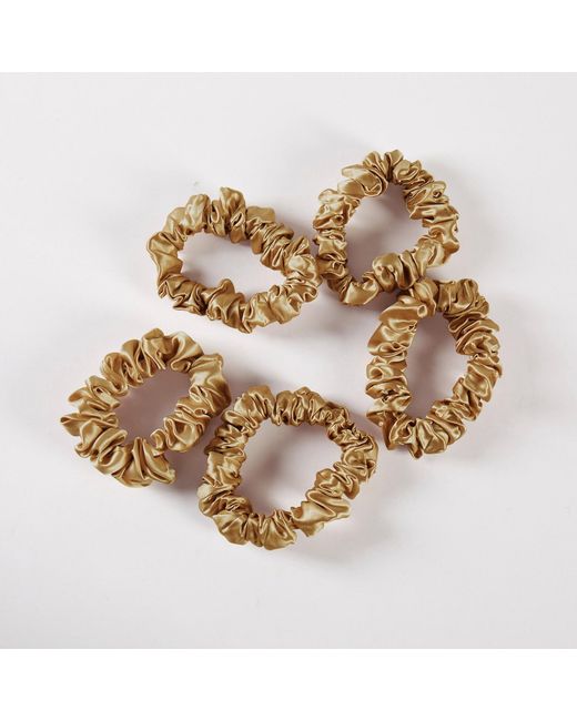 Soft Strokes Silk Metallic Pure Mulberry Silk Mini Scrunchie Set Of Five