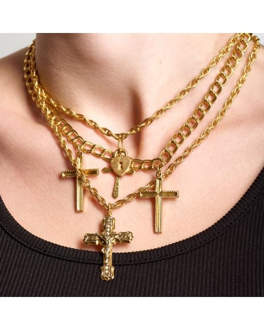 Caramel Vintage Jewellery Metallic Pray Crosses Charm Necklace