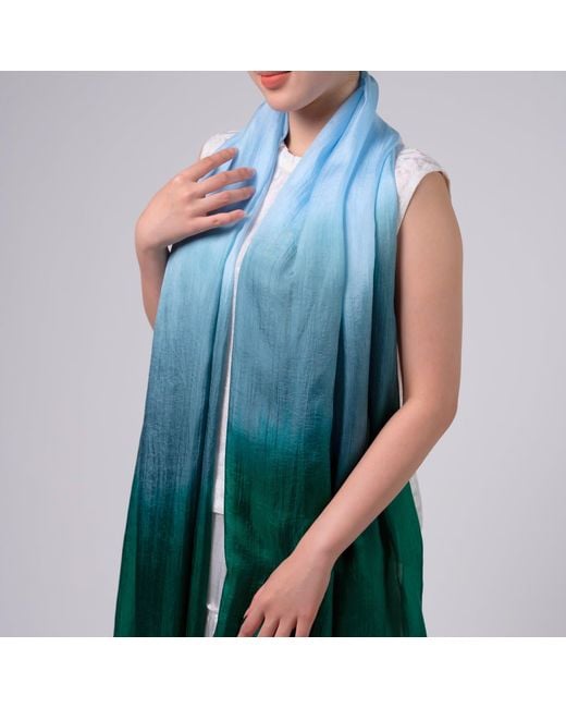 Silk and Bears Green Emerald Horizon Ombre Silk Shawl – Hand-Dyed Mulberry Silk Wrap