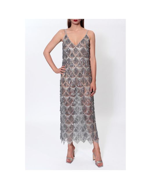 AGGI by HALEWSKI Gray Marilyn Magnetic Glow Maxi Retro Sequin Dress