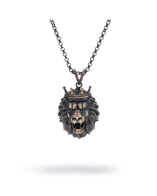 Ebru Jewelry Black Crowned King Lion Sterling Necklace for men