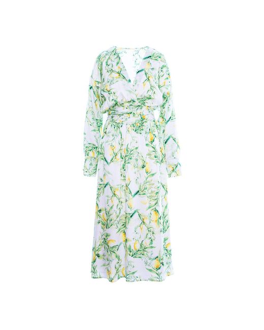 BLUZAT Green Lemon Printed Midi Dress With Corset