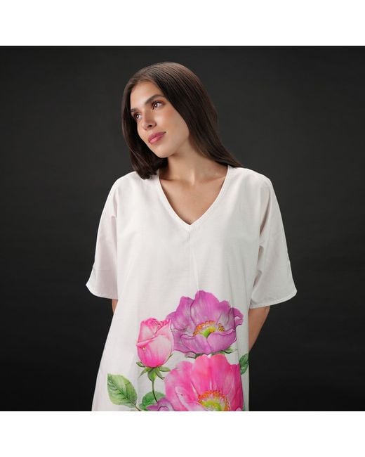 DHARA SHETH DUBAI Pink Roséa Rose Print Long Cotton Kaftan Dress
