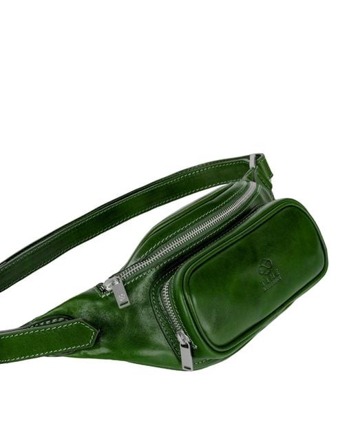 Time Resistance Green Leather Sling Bag Belly Bag for men
