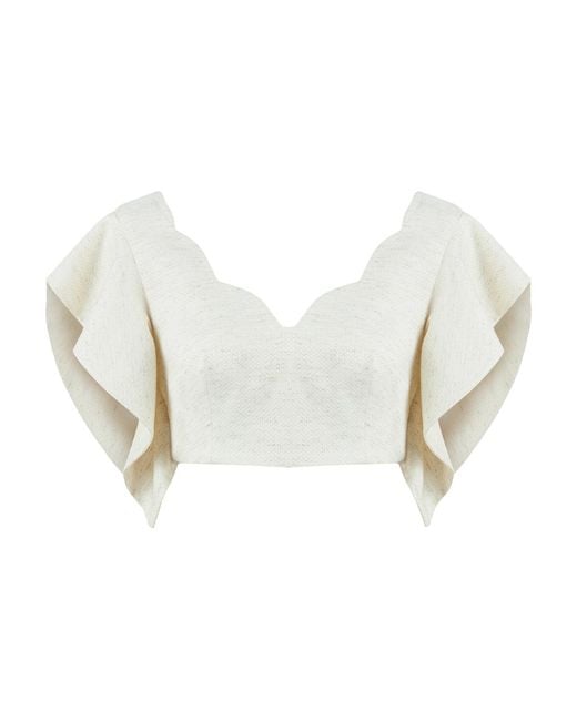 Lilamie White Neutrals Lisbon Wavy Sleeves V Neck Summer Top
