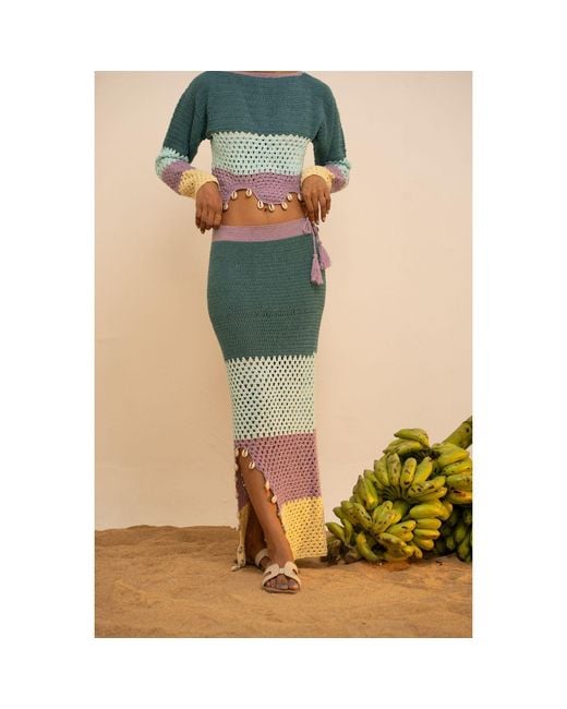 Tega Collective Blue Samudram Colorblock Crochet Top
