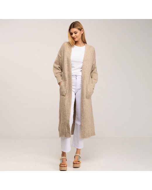Tantra Spain Sl Natural Neutrals Long Kitted Cardigan With Pockets Ecru