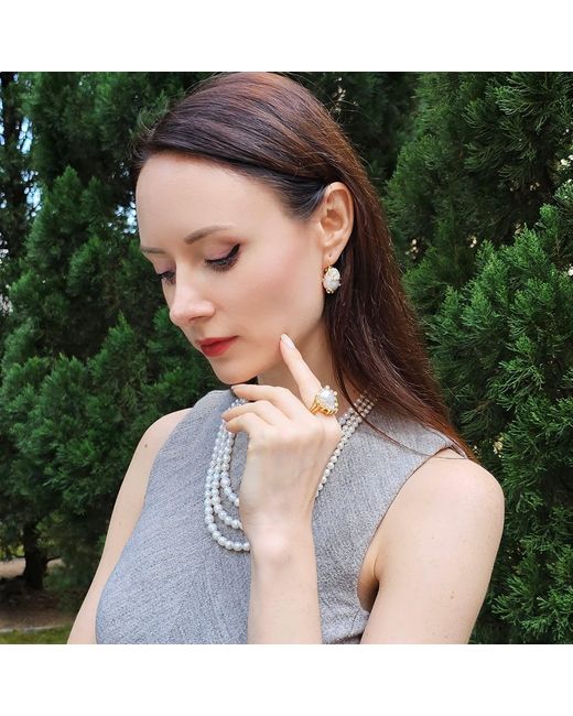 Farra Metallic Baroque Pearls With Band Adjustable Ring