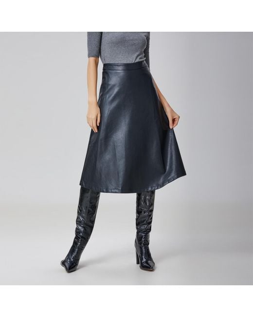 Smart and Joy Black Pu Trapeze Skirt