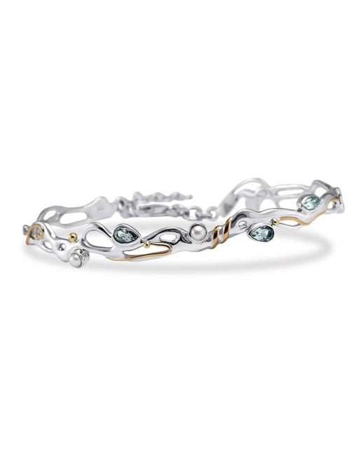 Isla Silver White Handmade Riviera Topaz & Pearl Hinged Bracelet
