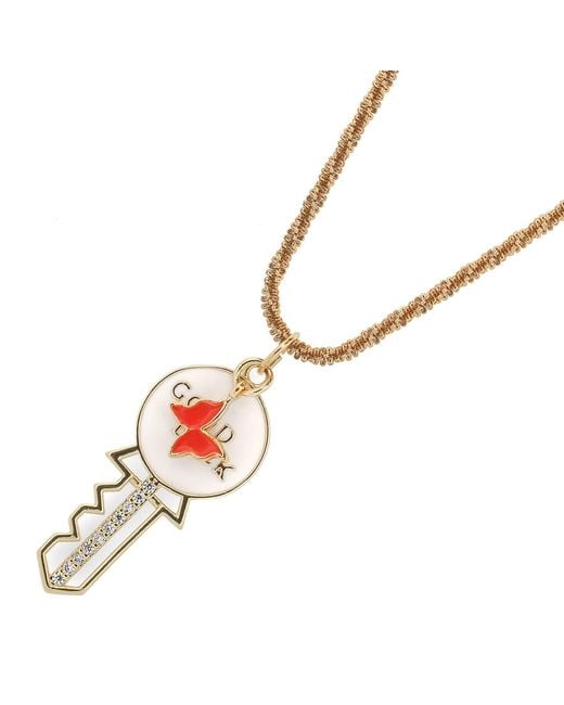 Ebru Jewelry Metallic Good Luck Key Butterfly Pendant Necklace
