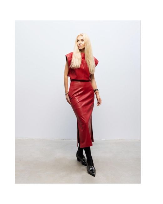 Julia Allert Red Stylish Sleeveless Faux Leather Dress