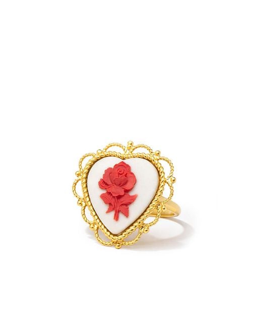 Vintouch Italy Red Blossom Heart Cameo Ring