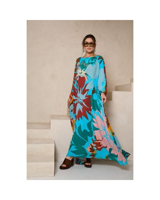 Saachi Blue Polychromatic Flowery Kaftan