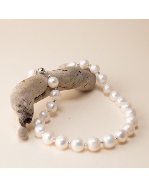 Silver Moon Metallic Sterling Necklace With Pearls