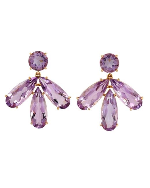 Artisan Pink 18k Yellow Gold Amethyst Diamond Designer Dangle Earrings