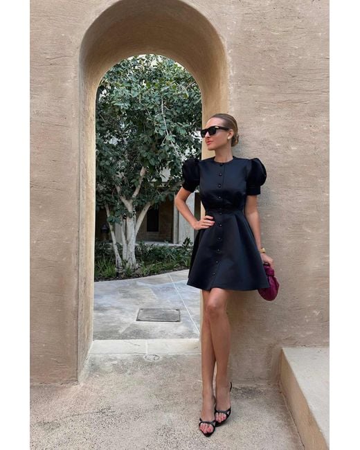 POST MERIDIEM Black Button Front Mini Dress