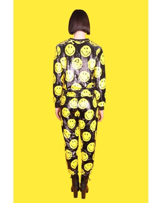 Any Old Iron Yellow Smiley Reversible Sequin Joggers