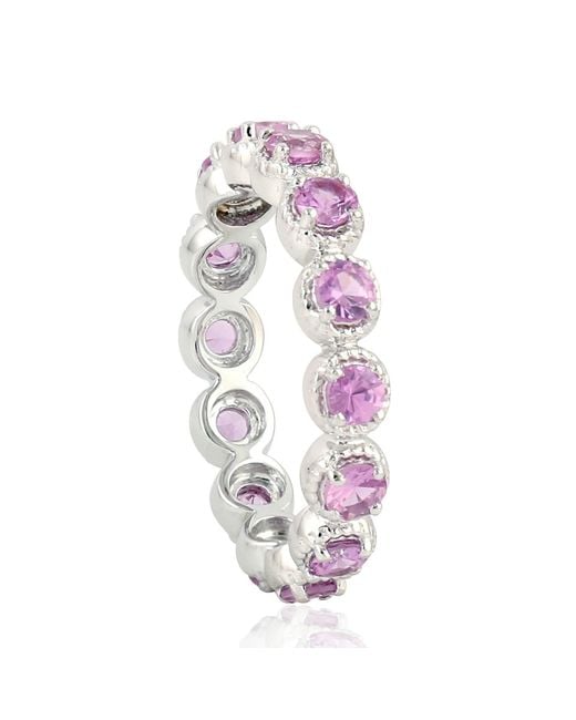 Artisan Metallic 18k White Gold Pink Sapphire Band Ring Gemstone Jewelry