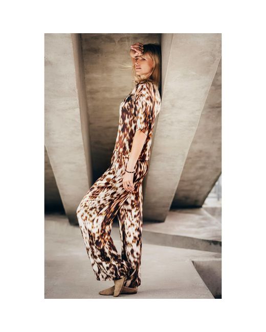 Oh!Zuza Brown Neutrals Echo Oversized Viscose Satin T-Shirt – Chocolate Print