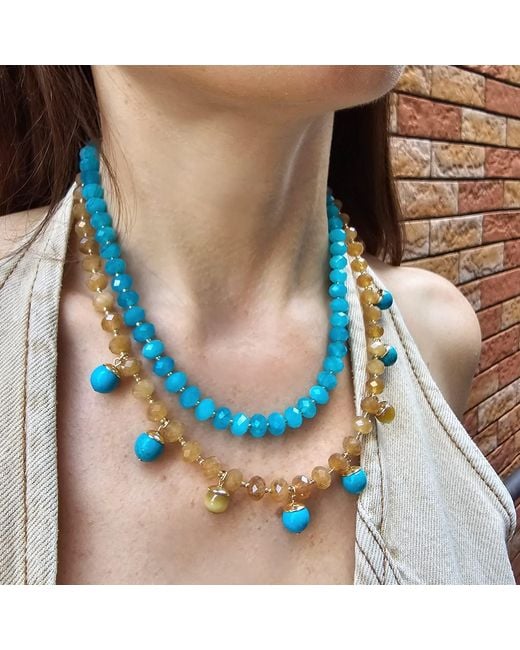 Farra Blue And Jade Double Layers Statement Necklace