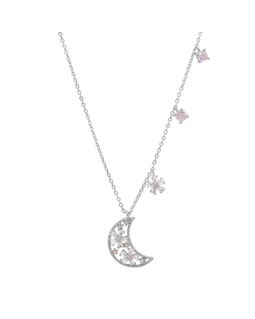 Luna Charles Metallic Flora Flower Moon Pendant Necklace