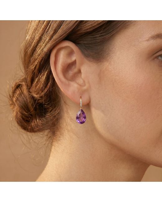 Kai Fine Jewelry Purple Solid Natural Pear Amethyst & Diamond Drop Earrings