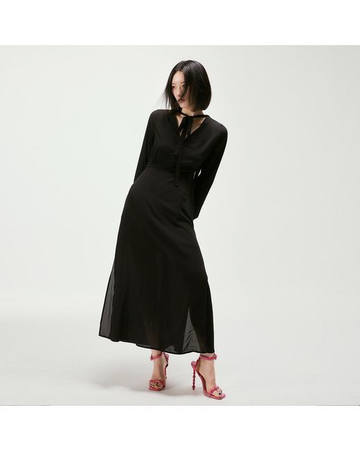 Smart and Joy Black V-Neckline Long Blouse-Dress