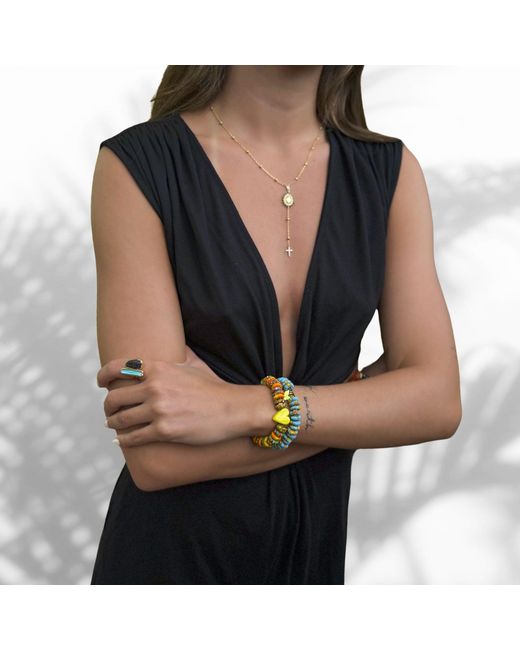 Ebru Jewelry Metallic Murano Heart & African Colorful Beaded Summer Bracelet