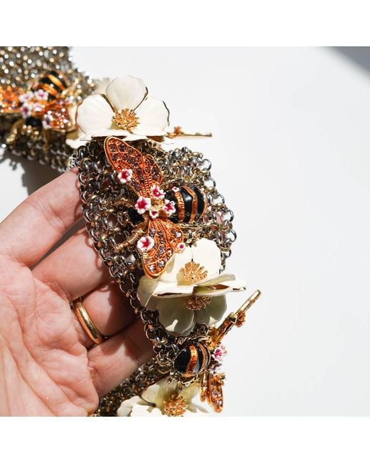 Edgar Navarro Jewelry Metallic Edgar Navarro Chainmail Necklace With Hand-Painted Brass Bees & Flowers
