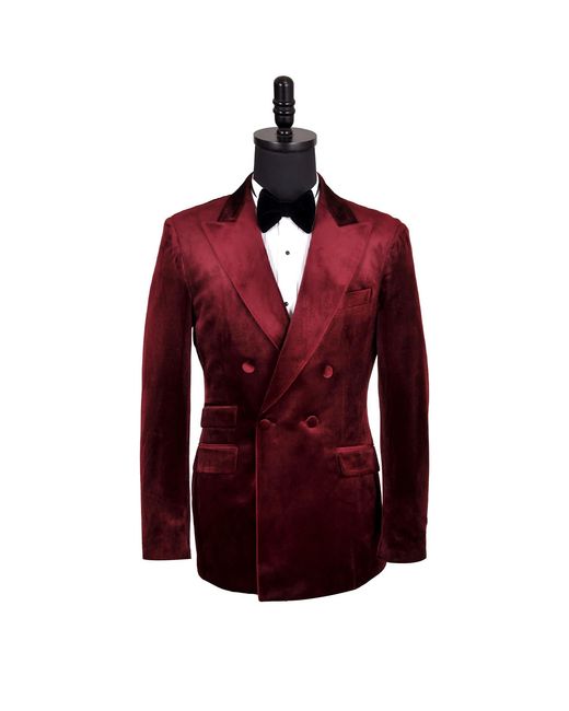 DAVID WEJ Red Maison Velvet Double Breasted Blazer for men