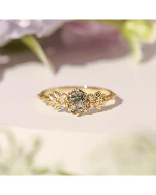 Azura Jewelry New York Metallic Wildflower Moss Agate Ring Vermeil