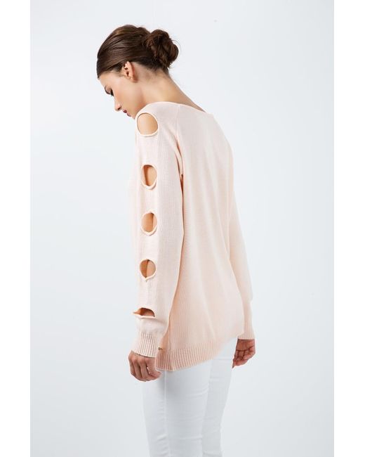 Conquista Pink Hole Detail Loose Apricot Sweater