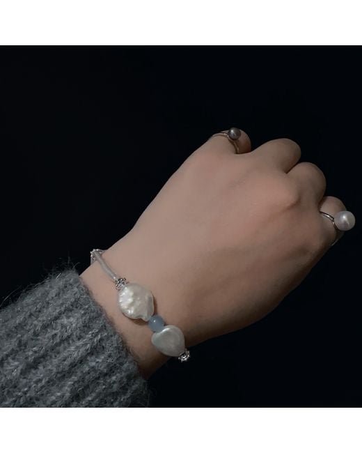 Ninemoo Blue Aquamarine Baroque Pearl Bracelet