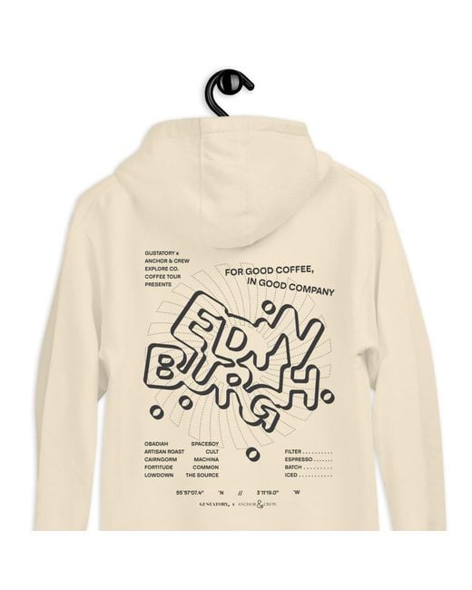 Anchor and Crew Natural Neutrals Bone Gustatory Edinburgh Coffee Scene Cotton Blend Embroidered Hoodie for men