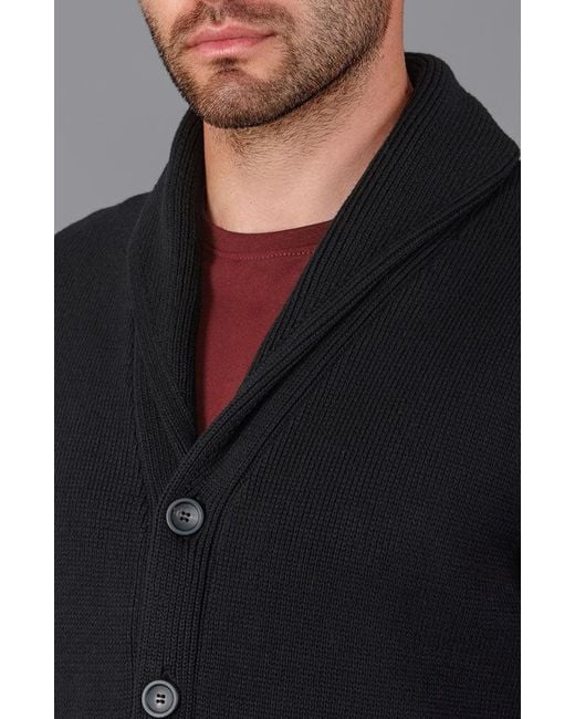 Paul James Knitwear Blue Midweight Cotton Shawl Collar Sebastian Cardigan for men