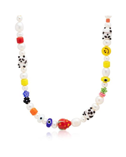 Nialaya Multicolor S Panda Pearl Choker With Assorted Beads for men