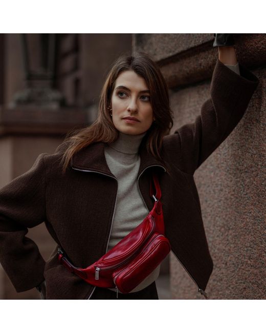 Time Resistance Red Leather Sling Bag Belly Bag