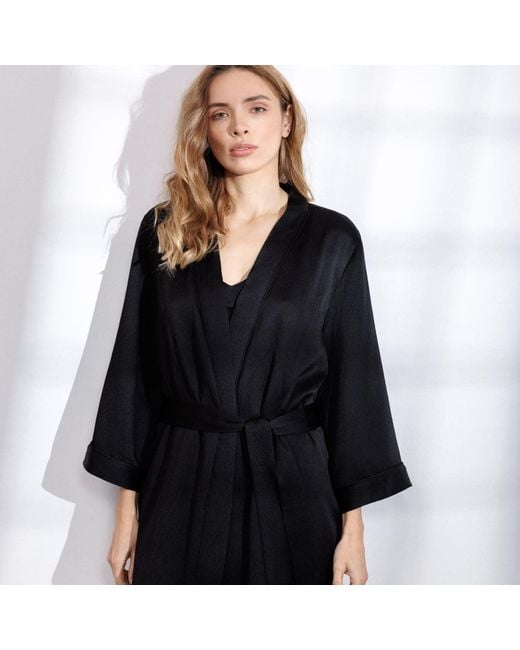 Vimissia Black Bubble Silk Short Robe