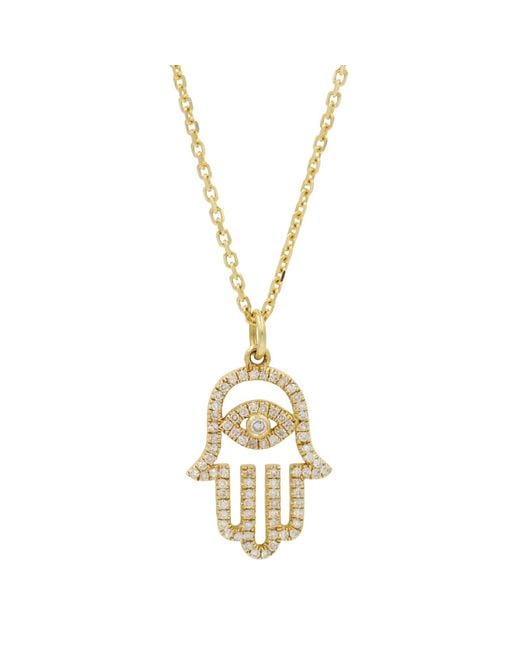 KAMARIA Metallic Evil Eye Hamsa Hand Necklace With Diamonds