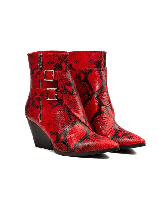 Rosamund Muir London Red Beatrix & Snake Print Ankle Boots