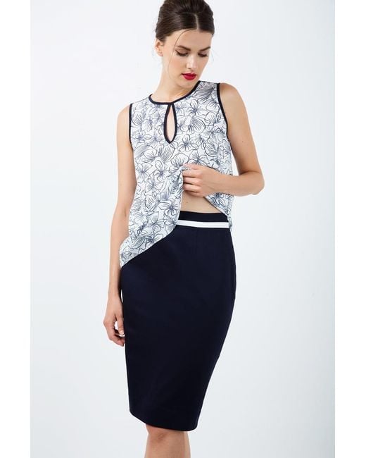 Conquista Blue Fitted Pencil Skirt With Contrast Stripe