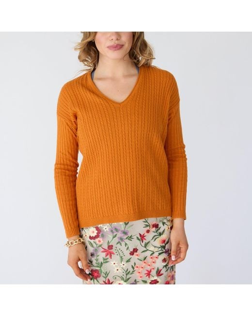 Lindsay Nicholas New York Orange V-Neck Cable Sweater