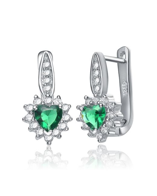 Genevive Jewelry Green Sterling Silver Gree Cubic Zirconia Heart Drop Earrings